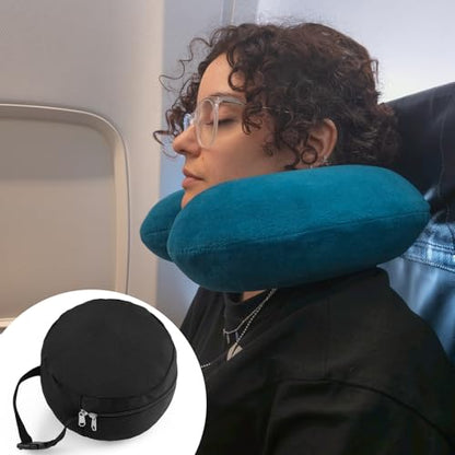1 Pcs Travel Neck Pillow Bag Compact Travel Neck Carrying Case Bag for Airplane Train Journey Quick Release Clasp Attaches to Luggage Purse Backpack, Pillow Not Included (Black) - color: Black