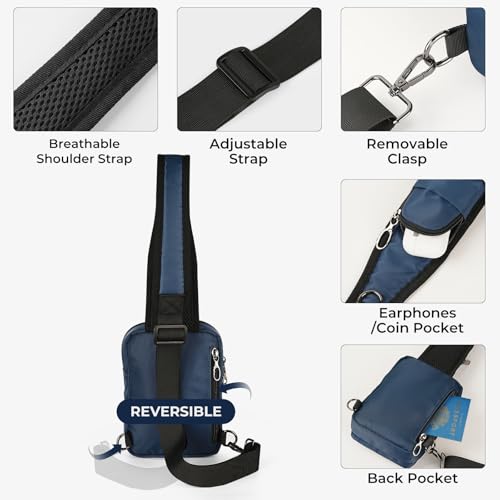 BROADREAM Sling Bag, Crossbody Bag with Anti-Theft Lock Zipper, RFID Blocking & Water Resistant for Travel Work Sport - color: Blue