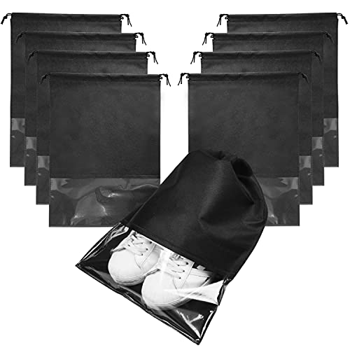 8PCS Travel Shoe Bags with Rope for Men and Women Large Shoes Pouch Organizers - color: Black