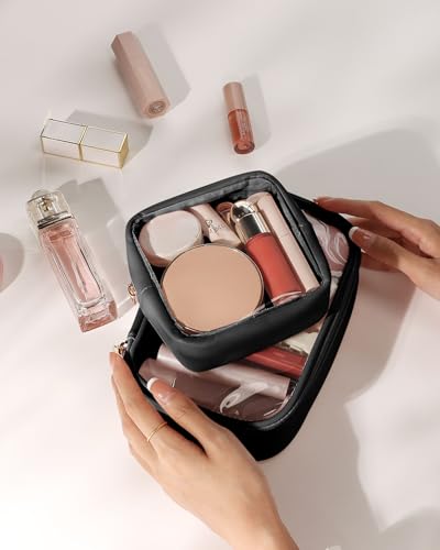 Pocmimut Clear Makeup Bag, Easy to Find Mini Makeup Bag for Purse, Travel Makeup Bag for Car, Compact Cosmetic Pouch for Daily Essentials,Black - color: Black, style: Mini