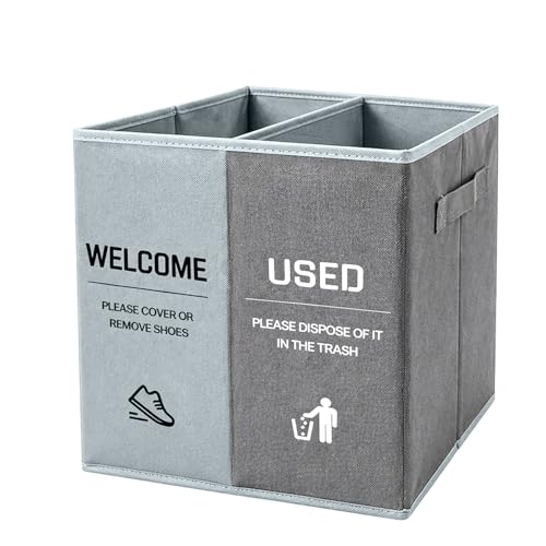 Foldable Shoe Cover Bin Storage Box Storage Dispenser Holder with Used Shoe Covers and Welcome Please or Remove Sign for Open House Supplies (grayish blue) - color: grayish blue