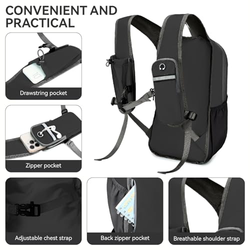 15L Small Hiking Backpack for Men Women Lightweight Packable Backpack Foldable Casual Daypack for Camping Travel Outdoor, Black - color: Black