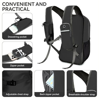 15L Small Hiking Backpack for Men Women Lightweight Packable Backpack Foldable Casual Daypack for Camping Travel Outdoor, Black - color: Black