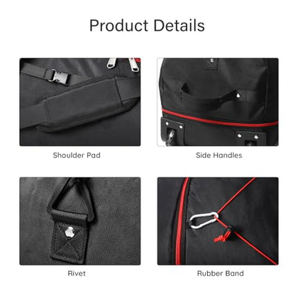 32" Soft-Sided Foldable Wheeled Duffle Bag, 110L Expandable 140L Rolling Travel Bag with Matching Storage Pouch, Updated Black-Red - color: Black-Red