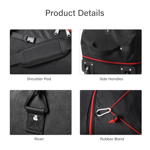 32" Soft-Sided Foldable Wheeled Duffle Bag, 110L Expandable 140L Rolling Travel Bag with Matching Storage Pouch, Updated Black-Red - color: Black-Red