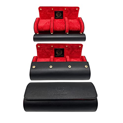 Genuine Napa Leather Watch Roll Travel Case for 3 Watches - Travel Watch Rolls and Leather Watch Display Cases with Velvet Interior - Watch Storage Organizer Men's - color: Black