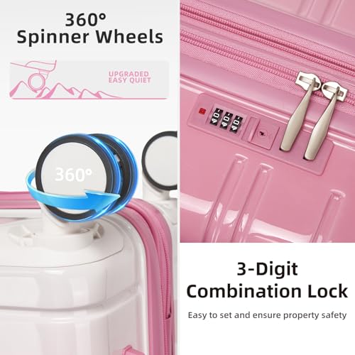 LARVENDER Luggage Sets 5 Piece Hardside Expandable Suitcase with Wheels Lock,PC+ABS Hardside Lightweight Rolling Suitcase for Women and Men,Peach Sparkling - color: Peach Sparkling, size: 5 Piece Set (20/24/28/DB/TB)