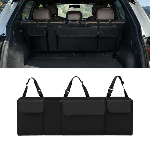 Car Trunk Organizer, Waterproof Backseat Hanging Large Storage with Adjustable Straps, Collapsible Cargo Bag with 4 Pockets, Car Interior Accessories for Truck, SUV, MPV (Black) - color: Black