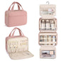 Hanke Hanging Travel Toiletry Bag for Women with Jewelry Organizer Compartment, Travel Essentials Toiletries and Makeup Bag, Water-Resistant & Stain-Resistant with Trolley Strap (Pink) - color: Pink