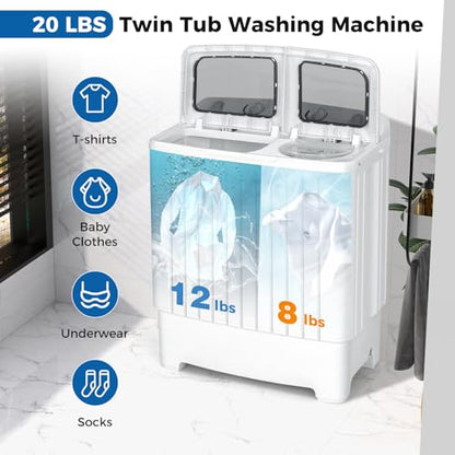 COSTWAY Portable Washing Machine, Twin Tub 20 Lbs Capacity, Compact Laundry Washer(12 Lbs) and Spinner(8 Lbs), Durable Design, Timer Control, Perfect for RV, Apartments and Dorms, Grey+White - color: Grey+White