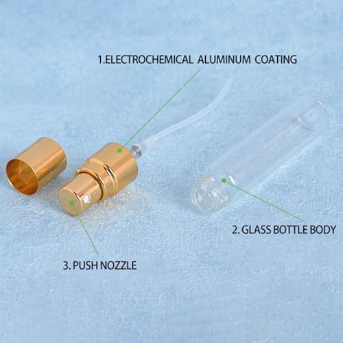 20Pcs 5ml Empty Clear Glass Mist Spray Bottle Refillable Mini Perfume Atomizer Travel Sample Bottle with Golden Aluminized Nozzle Makeup Container for Perfume (5ml Gold Caps) - color: 5ml Gold Caps