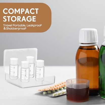 Baderke 4 Pcs Liquid Medicine Travel Container Scale Glass Liquid Containers Small Single Dose Medicine Bottles Dispenser and Leak-proof Plug Travel Essentials Accessories(Clear,5ml) - color: Clear, size: 5ml