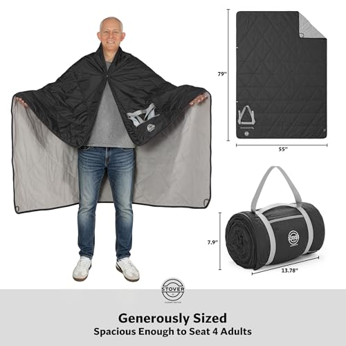 STOVER Large Waterproof Outdoor Stadium Blanket- Extra Thick Soft Fleece Camping Blanket for Travel, Picnics, Sports, Dogs- 79"x55", Warm, Windproof, Sand-Proof, Lightweight, Packable (Stadium Black) - color: 01 - Stadium Black