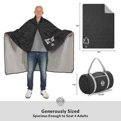 STOVER Large Waterproof Outdoor Stadium Blanket- Extra Thick Soft Fleece Camping Blanket for Travel, Picnics, Sports, Dogs- 79"x55", Warm, Windproof, Sand-Proof, Lightweight, Packable (Stadium Black) - color: 01 - Stadium Black