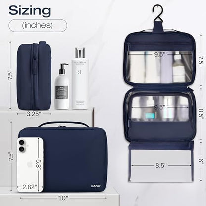 KAZAY Hanging Toiletry Bag with TSA Approved Detachable Pouch, Compact Travel Size Bag, Travel Toiletry Bag, Water Resistant, Premium Nylon, Travel Size Toiletries, Cosmetic Bag, Makeup Bag (Navy) - color: Navy