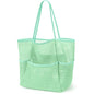 KPX Beach Bag with Mini Pocket, Summer Beach Tote Bags for Women Large Foldable Mesh Swimming Pool Travel Bags - Sandproof - color: Mint