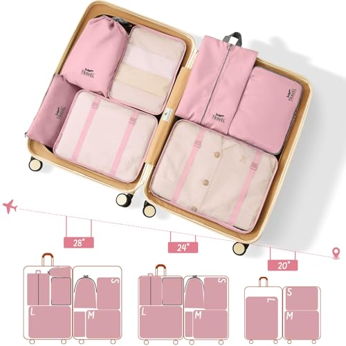 Packing Cubes for Travel - 8 Set Luggage Organizer Bags for Family, Mesh Breathable Packing Cubes for Suitcases Durable Travel Essentials Bags Set - color: Gray Pink
