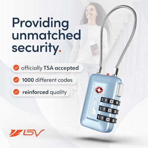 TSA Accepted Luggage Travel Lock, Set-Your-Own Combination Lock for School Gym Locker, Luggage Suitcase Baggage Locks, Filing Cabinets, Toolbox, Case (Arctic Blue, 4 Pack) - color: Arctic Blue, size: 4 Pack