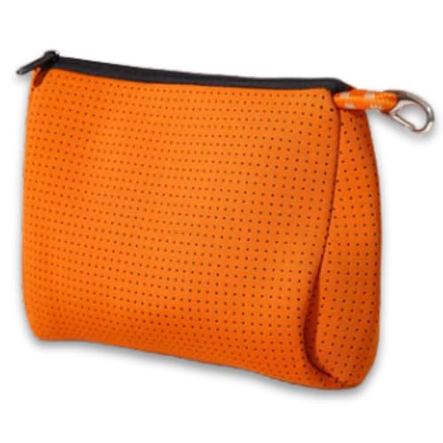 POPUPS Brand Large Makeup Bag with Zipper - Neoprene Machine Washable Travel Toiletry Cosmetic Organizer Pouch for Women (Basic Burnt Orange) - color: Basic Burnt Orange
