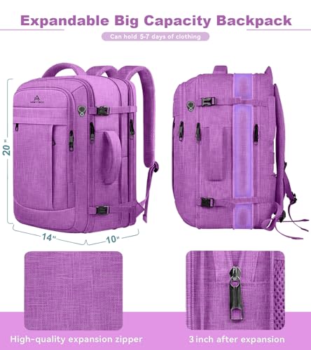 AREYTECO 50L Carry On Backpack, Extra Large Laptop Backpack, Travel Backpack for Women, Expandable Water Resistant Big Bag Anti-Theft Business Daypack Fit 17 Inch Laptop,Purple - color: Purple, size: 17.3 Inch (20''x13''x10'')