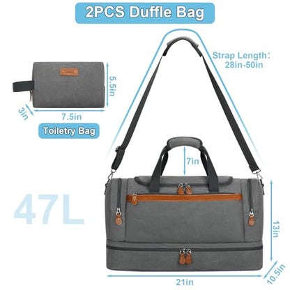 Duffle Bag for Travel, Expandable 50L Canvas Weekender Bag, Overnight Bag Travel Duffel Bag for Men Carry On Luggage with Removable Shoulder Strap, Durable & Water-Resistant - color: 1-Grey