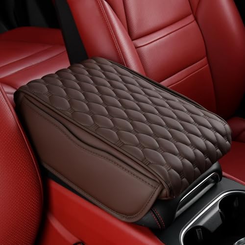 Car Armrest Cushion Pad Auto Center Console Cover with Storage Bag Memory Foam Arm Rest Console Pad Leather Universal Fit for Most Vehicles (Thick Pad, Brown) - color: Brown