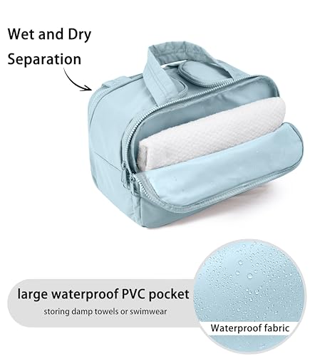 Travel Toiletry Bag for Women, Large Wide-open Puffy Cosmetic Makeup Bag with Wet-Dry Separation, Multi-Pocket Organizer with Carry Handle for Toiletries, Cosmetics, Essentials, Light Blue - color: Light Blue