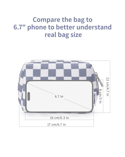Narwey Small Checkered Makeup Bag for Purse Mini Cosmetic Bag Travel Makeup Pouch Zipper Pouch Cute Make up Bags with Compartments for Women Girls (Grayish Blue Checkerboard, Small) - color: YB-Grayish Blue Checkerboard, style: Small