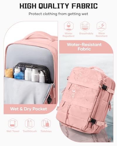 wepadre Vacuum Backpack Travel with Pump Travel Backpack with Vacuum System Expandable Vacpack Compression Backpacks for Travel Easy Vac Pack Carry on Luggage - color: Pink
