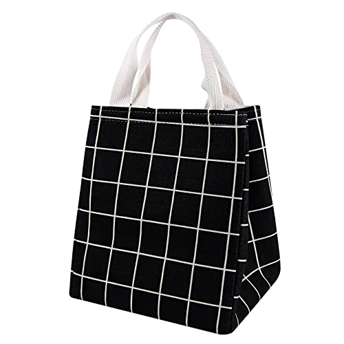 Lunch Bag Insulated Lunch Box for Women Men,Reusable Adult Lunch Tote Bags for Work or Travel (Black Plaid) - color: Black Plaid