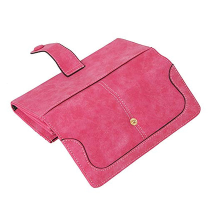 Women's Vegan Leather 17 Card Slots Card Holder Long Big Bifold Wallet - color: Rose
