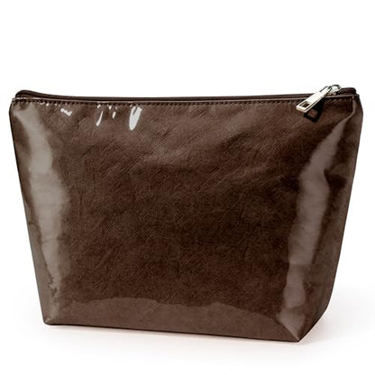 WLLWOO PVC Waterproof Makeup Bag Kraft Paper Cosmetic Bag Travel Toiletry Zipper Pouch Organizer for Women Purse - color: PVC-Coffee