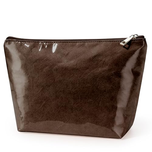 WLLWOO PVC Waterproof Makeup Bag Kraft Paper Cosmetic Bag Travel Toiletry Zipper Pouch Organizer for Women Purse - color: PVC-Coffee