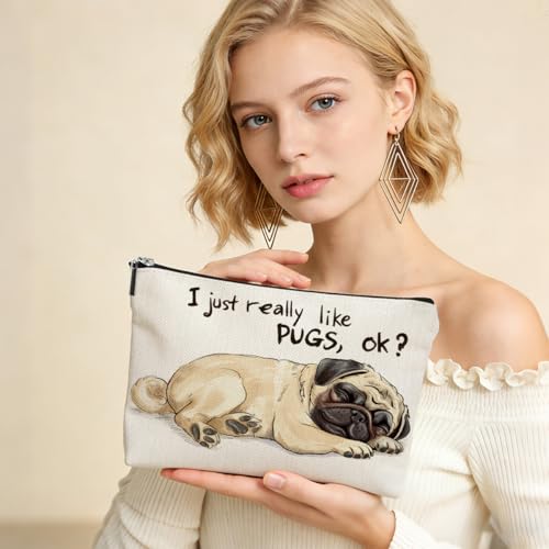 Pugs Makeup Bag Cute Dog Cosmetic Bags Pug Gifts for Pug Lovers Make Up Pouch Travel Toiletry Zipper Pouch Dog Lover Gifts for Women Mom Teen Girls Daughter Sister Friends Christmas Birthday Gift - color: Multicolor 0008