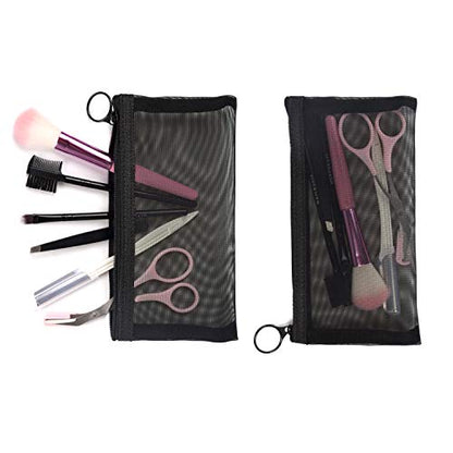 Patu Zipper Mesh Bags, Pack of 4 (S/M/L & Long Pouch), Beauty Makeup Cosmetic Accessories Organizer, Travel Toiletry Kit Set Storage Case, Black - size: 4 Piece Set