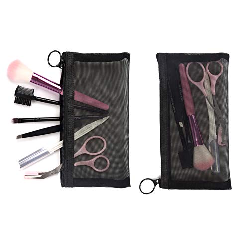 patu Zipper Mesh Bags, Long Case, 5 Pieces, Beauty Makeup Cosmetic Accessories Organizer, Travel Toiletry Kit Set Storage Pouch, Black - size: Long (7.9" x 4", 5 pcs)