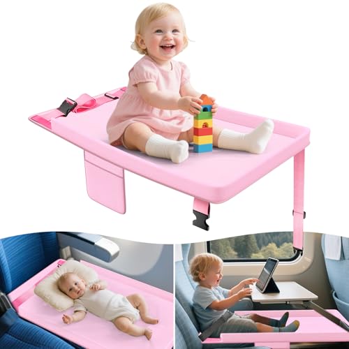 omzer Toddler Airplane Bed - Airplane Seat Extender for Kids - Barrier Designed Flyaway Kids Bed Airplane with Pockets - Portable Plane Bed Foot Rest for Flights Travel Essentials Pink - color: Pink