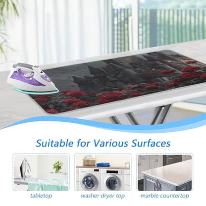 Castle Bats Rose Halloween Ironing Mat for Table top Portable Ironing Pad Blanket for Washer Dryer Countertop Travel - color: Castle Bats Rose Halloween