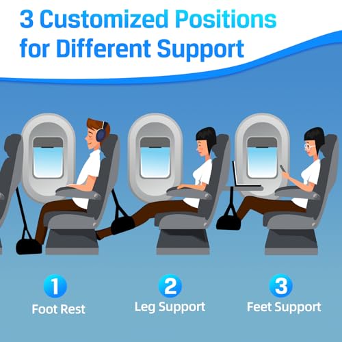 Airplane Foot Hammock for Plane Travel Essentials, Airplane Foot Rest with 2 in 1 Removable Support Pad, Adjustable Foot Hammock with Thicken Memory Foam, Foot Rest for Plane Travel Foot Leg Rest