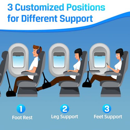 Airplane Foot Hammock for Plane Travel Essentials, Airplane Foot Rest with 2 in 1 Removable Support Pad, Adjustable Foot Hammock with Thicken Memory Foam, Foot Rest for Plane Travel Foot Leg Rest