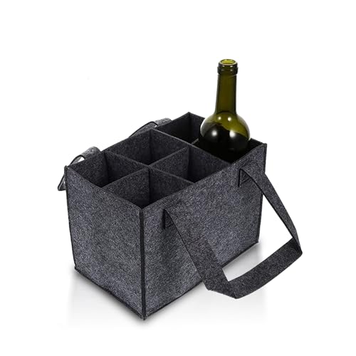6 Bottle Wine Carrier with Divider Felt Wine Storage Tote Bag, Portable Reusable Wine Travel Bag with Handle for Christmas Travel Camping Picnic Party (Dark Gray) - color: Dark Gray