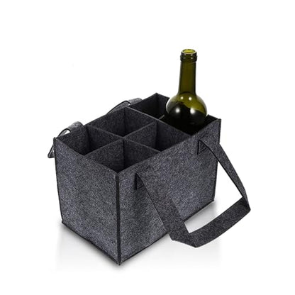 6 Bottle Wine Carrier with Divider Felt Wine Storage Tote Bag, Portable Reusable Wine Travel Bag with Handle for Christmas Travel Camping Picnic Party (Dark Gray) - color: Dark Gray