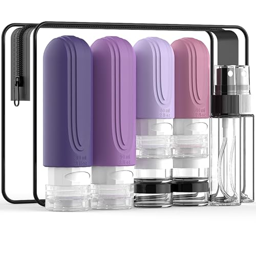 Travel Bottles for Toiletries 10 Pack, TSA Approved Travel Size Toiletries Essentials Containers Set, Leak Proof Silicone Bottles Kit, Refillable Liquid & Creams Accessories (PURPLE) - color: PURPLE