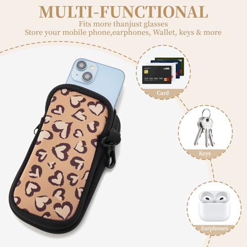 QIUTIMIY Sunglasses Soft Case Zipper Double Eyeglass Case with 2 Compartments 1 Belt Clip - color: Leopard