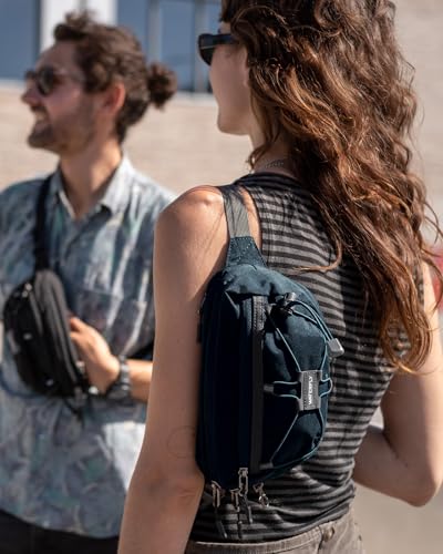 WATERFLY Lightweight Small Fanny Pack: 1.5L Mini Slim Crossbody Waist Belt Hip Bag with RFID Blocking, Anti-Theft & Water Resistant Pouch for Women Men Travel Hiking Running Walking EDC - color: Dark Blue