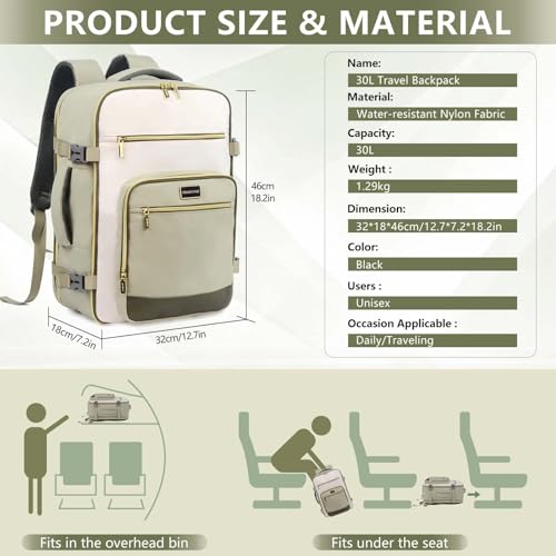 Travel Laptop Backpacks, 30L Carry On Backpack with 3 Packing Cubes, Travel Backpack for Women Airline Approved, Overnight Weekender Backpacks (Green) - color: Green