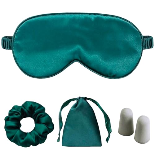 Silk Satin Sleeping Eye Mask, Dark Green Sleep Eye Mask Night Blindfold for Women and Men, Soft Breathable Blackout Eyeshade Eye Cover for Travel, Wedding Bridesmaid Gift - color: Dark Green