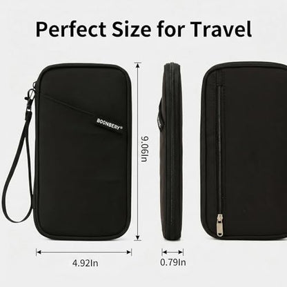 Travel Passport Holder, Water Resistant Travel Document Organizer for Family, Portable Passport Case with Wrist Strap for Travel, Vacation, Business Trip