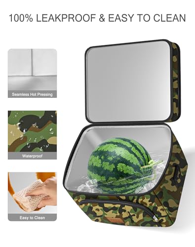 Rnivvi Lunch Box for Men, Double Decker Insulated Cooler Bag Lunch Bag Reusable Leakproof Tote Lunch Container with Strap for Work Family Picnic Camping, 18 Cans 12L, Large Adults, Green Camouflage - color: Green Camouflage