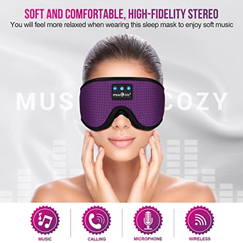 MUSICOZY 3D Bluetooth 5.4 Sleep Headphones, Breathable Wireless Music Eye Mask, Sleeping Headphones with Headband for Side Sleepers, Women, Men, Air Travel, Unique Tech Gifts - color: Purple